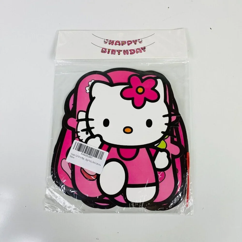 Kawaii Cat Happy Birthday Banner w/Pink String 7.5
